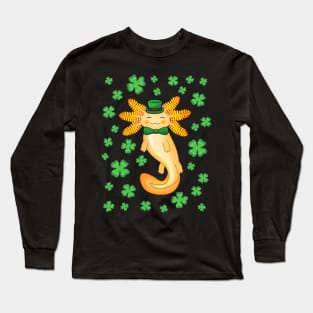 Golden Saint Patrick's day axolotl Long Sleeve T-Shirt